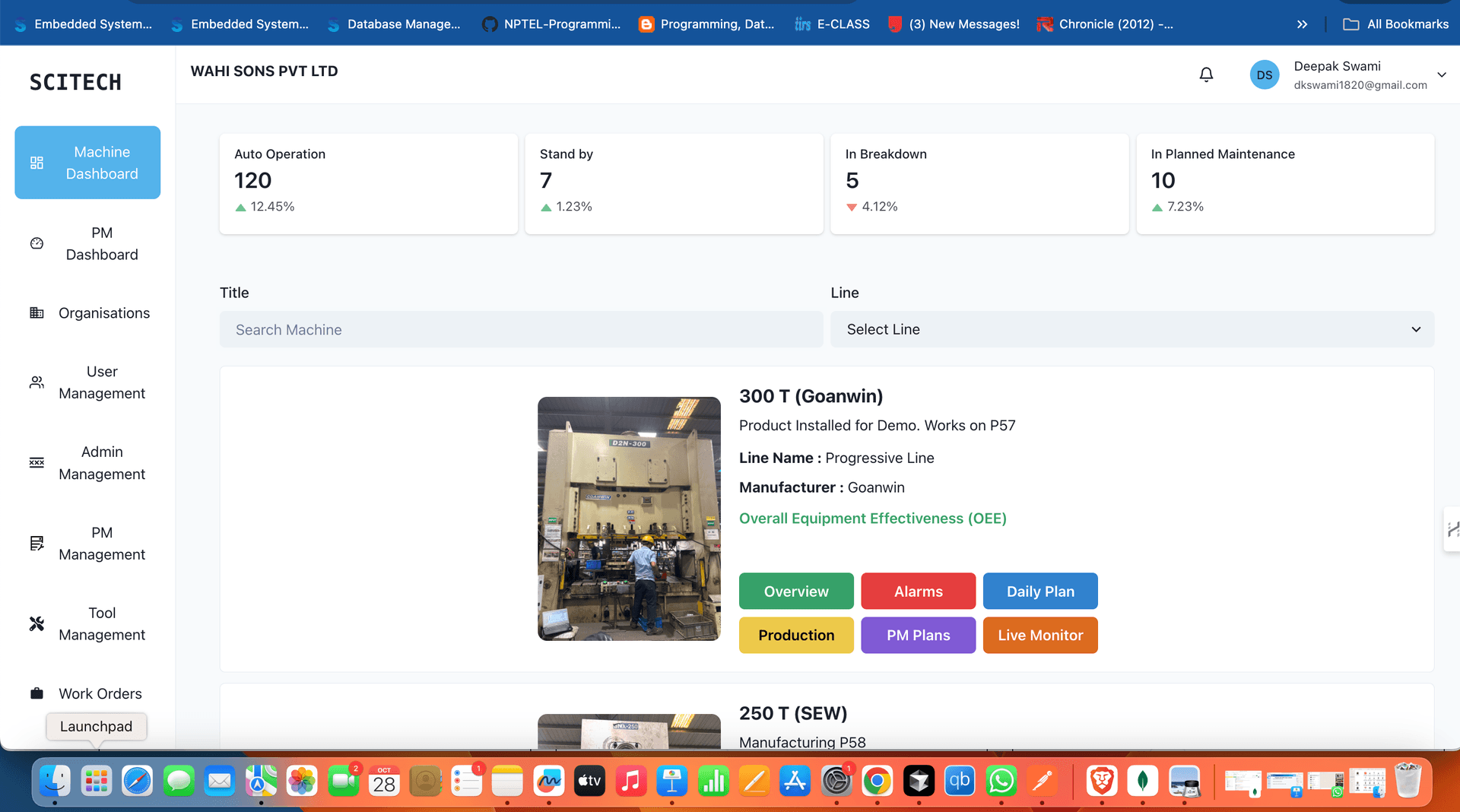 Machine Dashboard Interface
